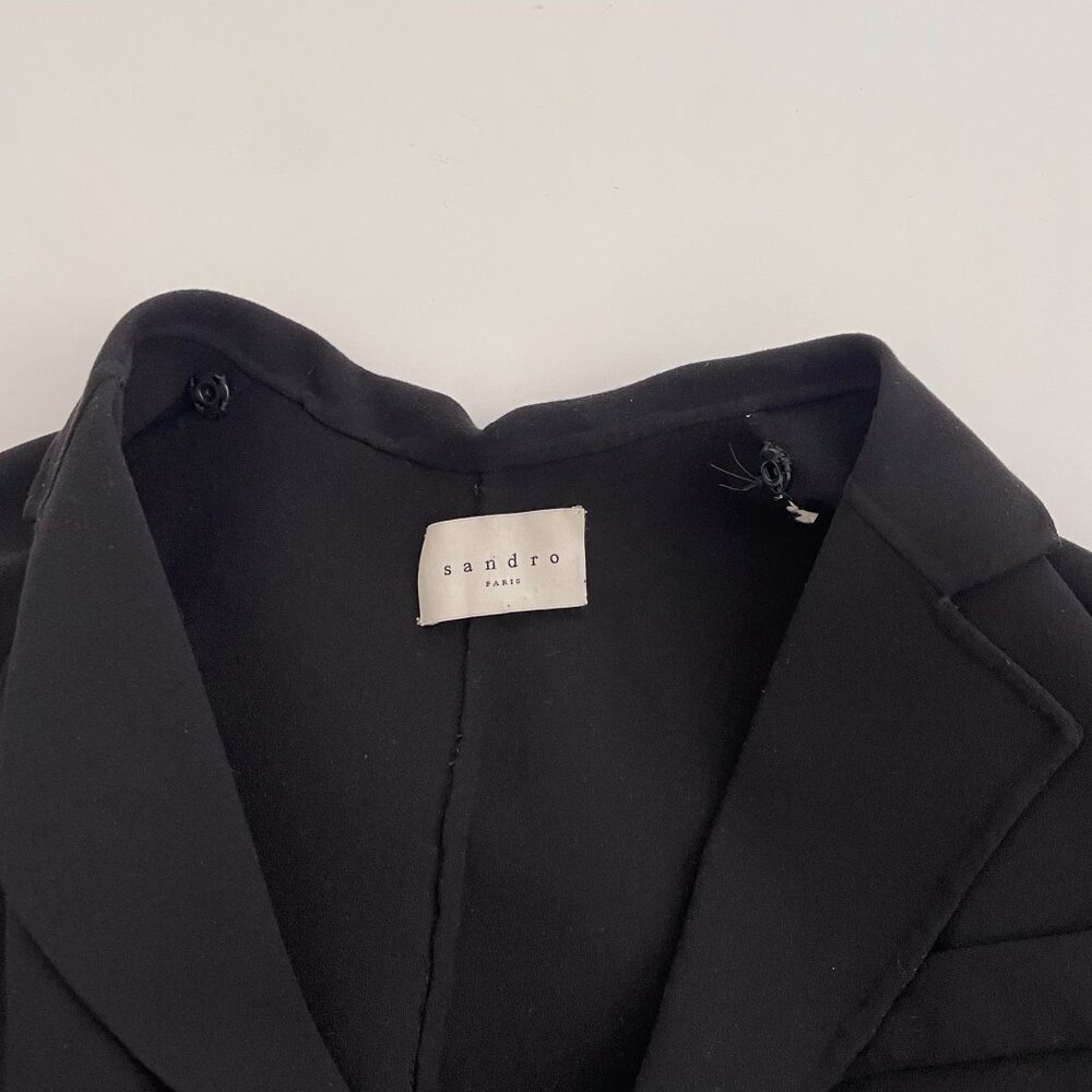 Sandro Paris Long Black Coat Single Breasted 1-Button Size 8 Medium / Large - Picture 10 of 14